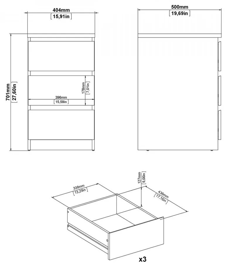 Comodă Simplicity 40 x 50 x 70 cm, alb lucios