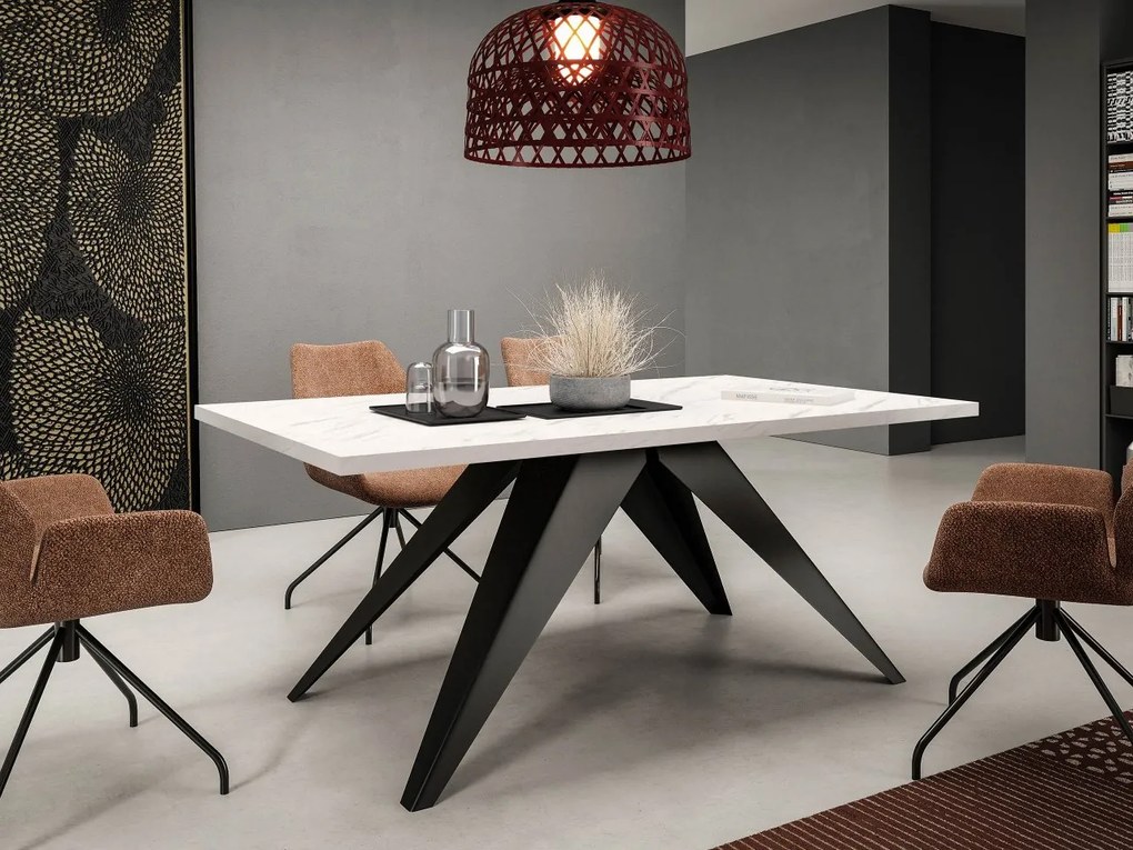 Masă sufragerie extensibilă Awalean 140 (Negru + Marmură bianco) (pentru 6-10 persoane). 1105360