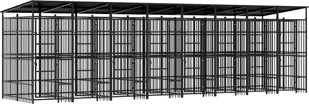 vidaXL Padoc pentru câini de exterior cu acoperiș, 14,75 m², oțel