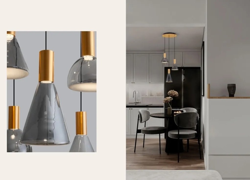 Pendul LED modern, Metal, Sticla, Fumuriu, Voi