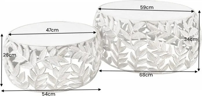 Set de 2 masute design unicat realizate manual Abstract Leaf argintiu