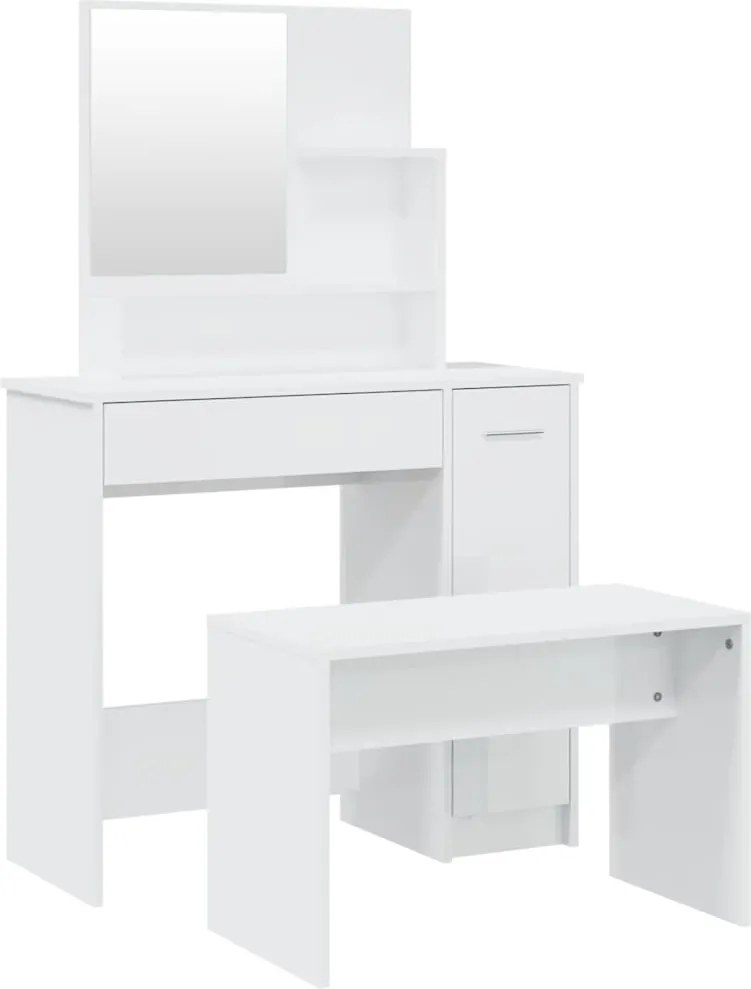 vidaXL Set măsuță de toaletă, alb extralucios, 86,5x35x136 cm