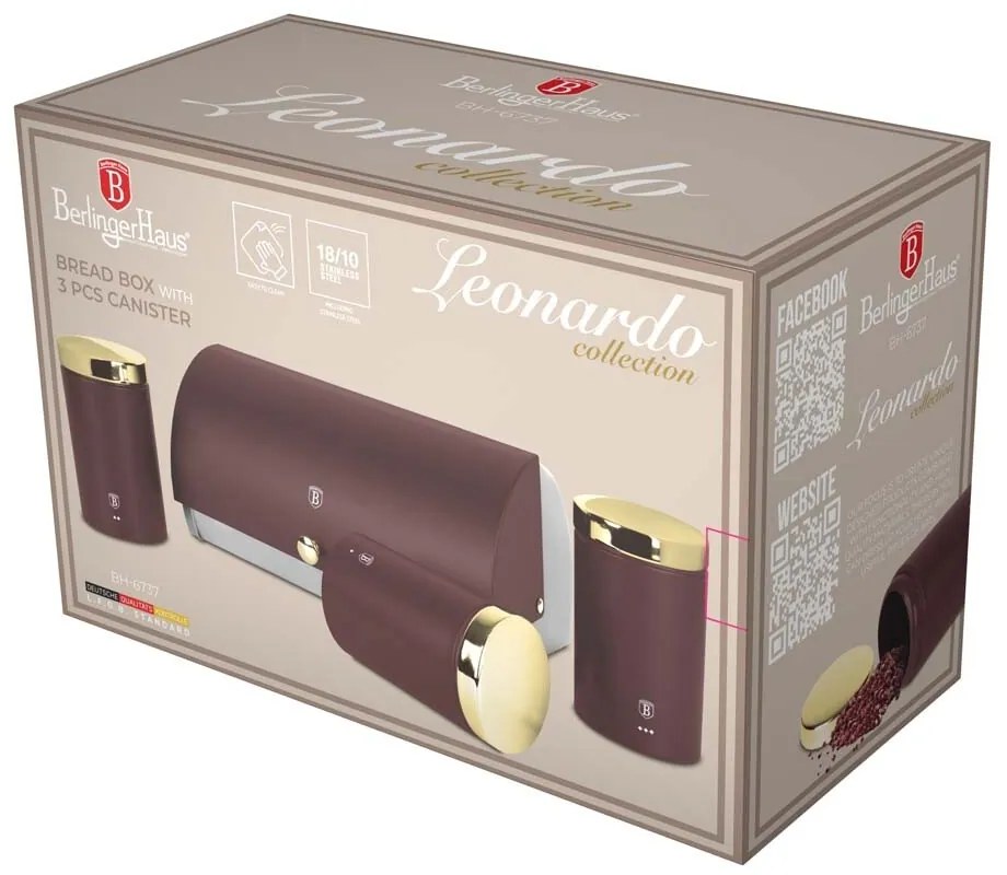 BerlingerHaus Cutie pentru pâine și set de recipiente pentru alimente Leonardo, 1+3 buc.