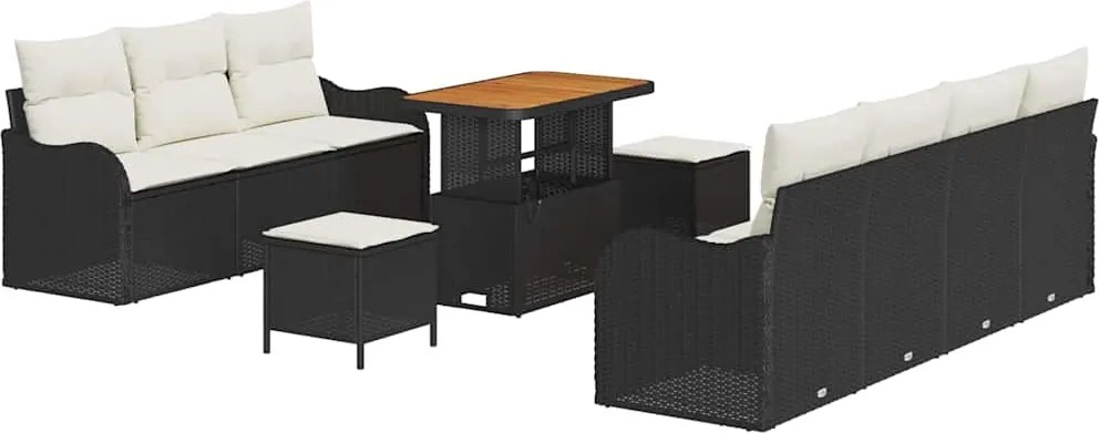 vidaXL Set de canapele pentru grădină cu pernă 10 pcs Negru poliratan