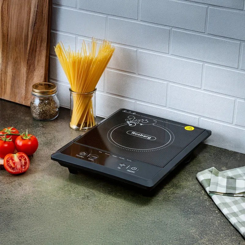 La mâna a doua: Plita cu inductie Rosberg R51445J, 2000W, 25x25 cm, 8 trepte, 8 setari de temp., 5 programe, Negru