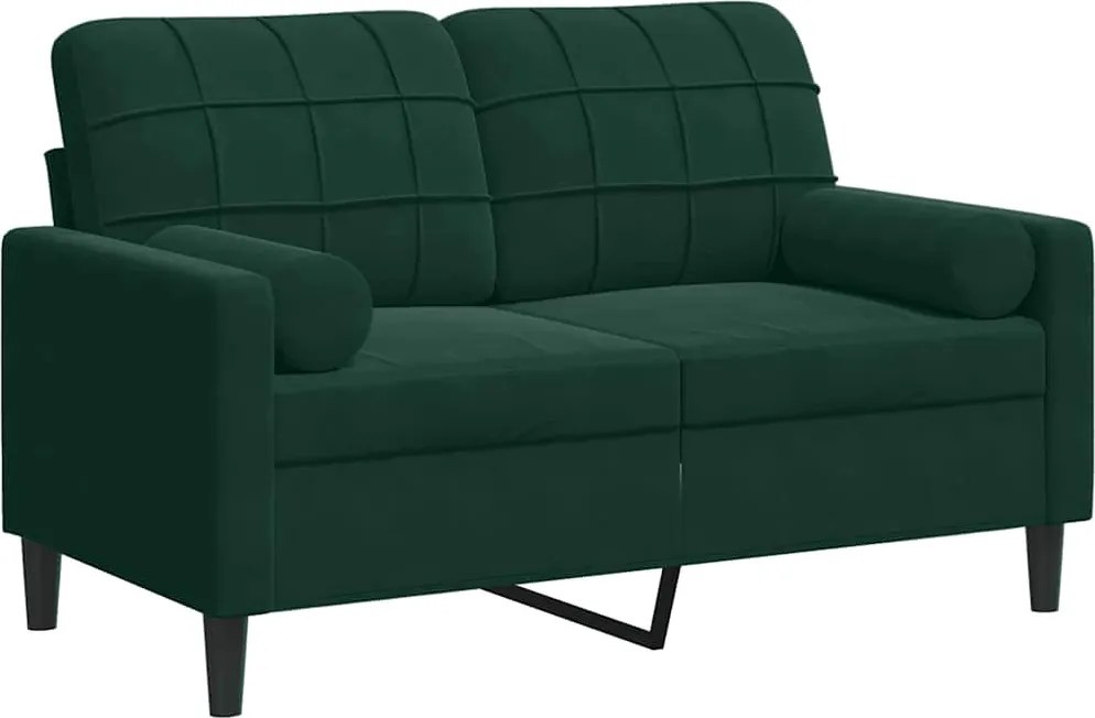 vidaXL Canapea cu 2 locuri cu pernuțe, verde închis, 120 cm, catifea