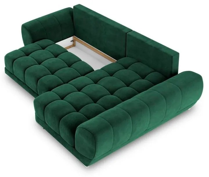 Colțar extensibil cu tapițerie de catifea și șezlong pe partea dreaptă Windsor & Co Sofas Nuage, verde smarald