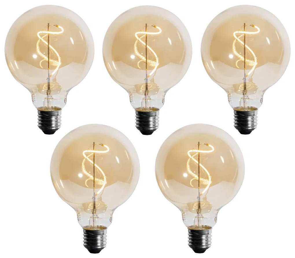 Set de 5 becuri LED dimabile E27 cu filament spiralat G95 4W 270LM 2700K