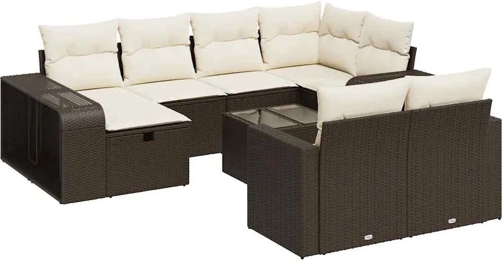 vidaXL Set canapele de grădină cu perne, 11 piese, maro, poliratan