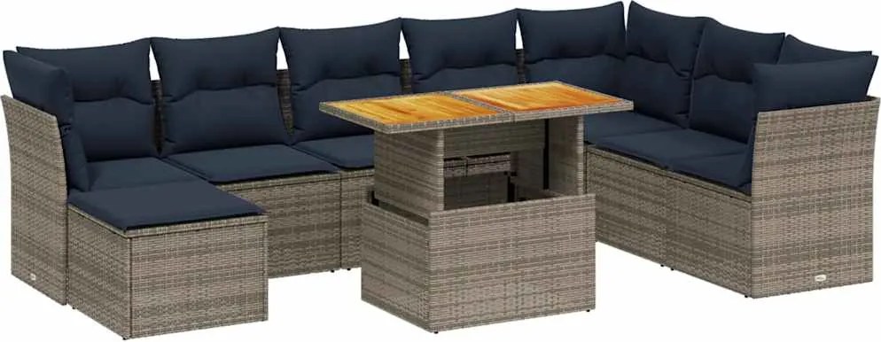 vidaXL Set canapele de grădină cu perne, 9 piese, gri, poliratan