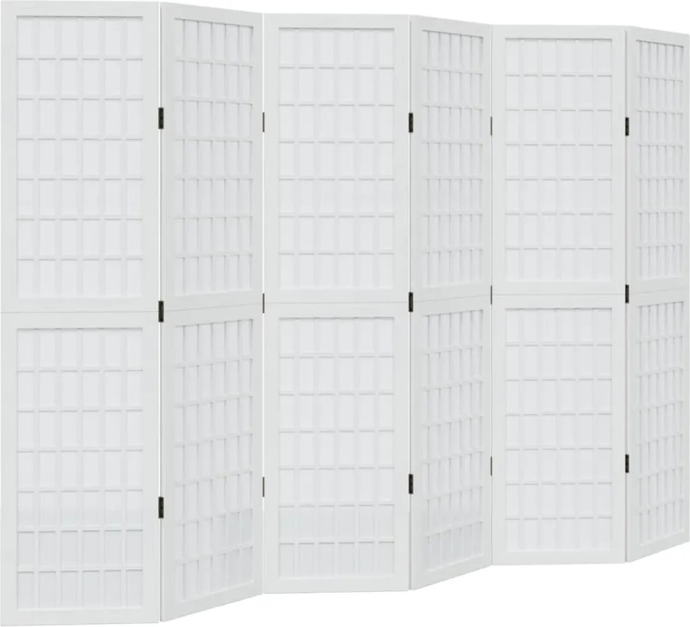 vidaXL Paravan cameră 6 panouri, alb, lemn masiv paulownia