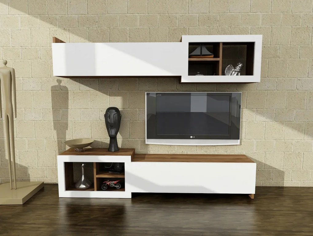 Ansamblu Comoda TV Prag Alb-Walnut