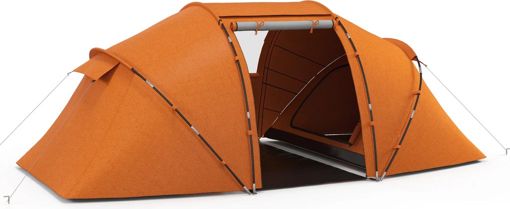 Outsunny Cort tunel pentru 4-6 persoane, cort de camping cu ușă, prelată la sol, impermeabil 2000mm, Portocaliu | Aosom Romania