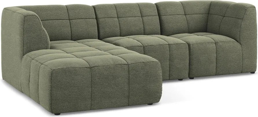 Colțar verde cu tapițerie din țesătură bouclé (cu colț pe partea stângă/cu șezlong) Aloha – Makamii