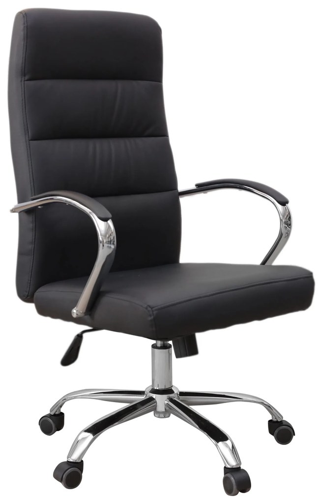 Scaun directorial Ambasador, baza cromata, piele ecologica, negru