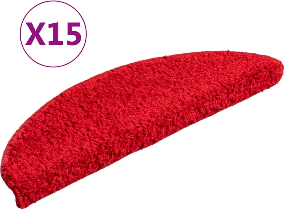vidaXL Covorașe pentru scări, 15 buc., 56x17x3 cm, semirotunde, roșii