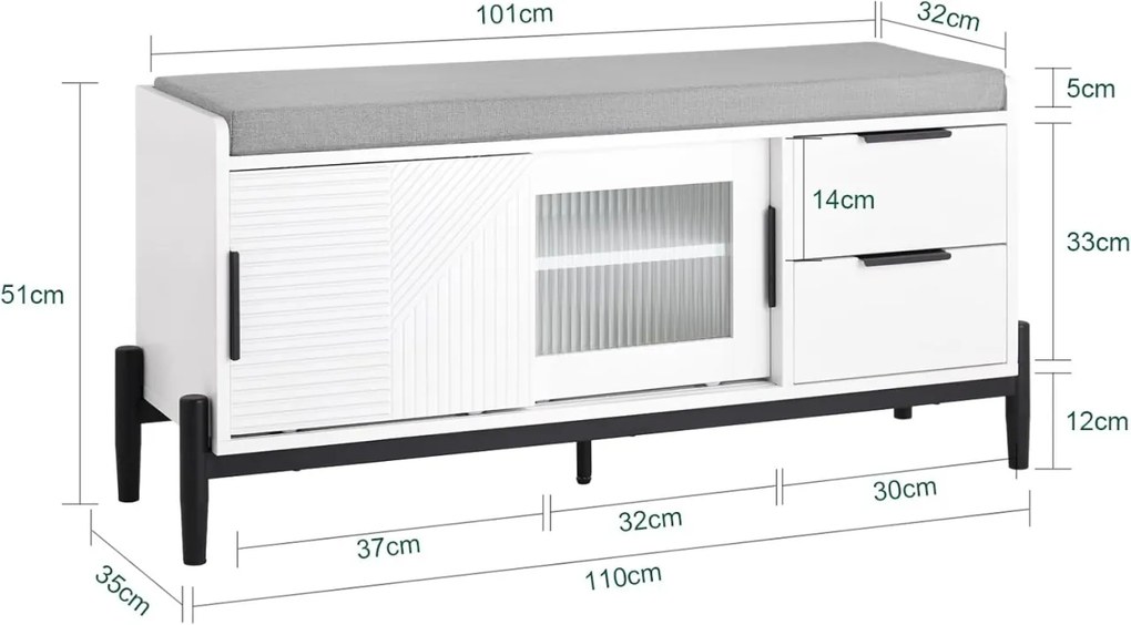 BAA25 - Banca, bancuta pentru hol, 110 cm, depozitare pantofi - Alb