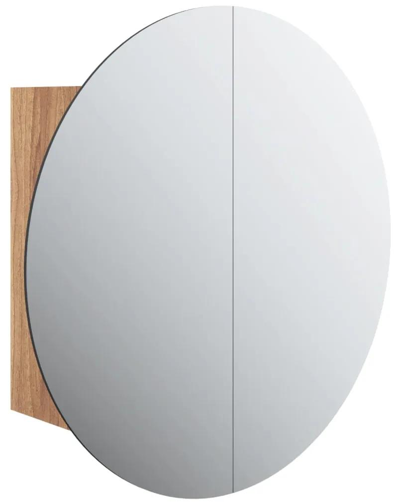 Dulap de baie cu oglinda rotunda si LED, stejar, 47x47x17,5 cm Maro, 47 x 47 x 17.5 cm