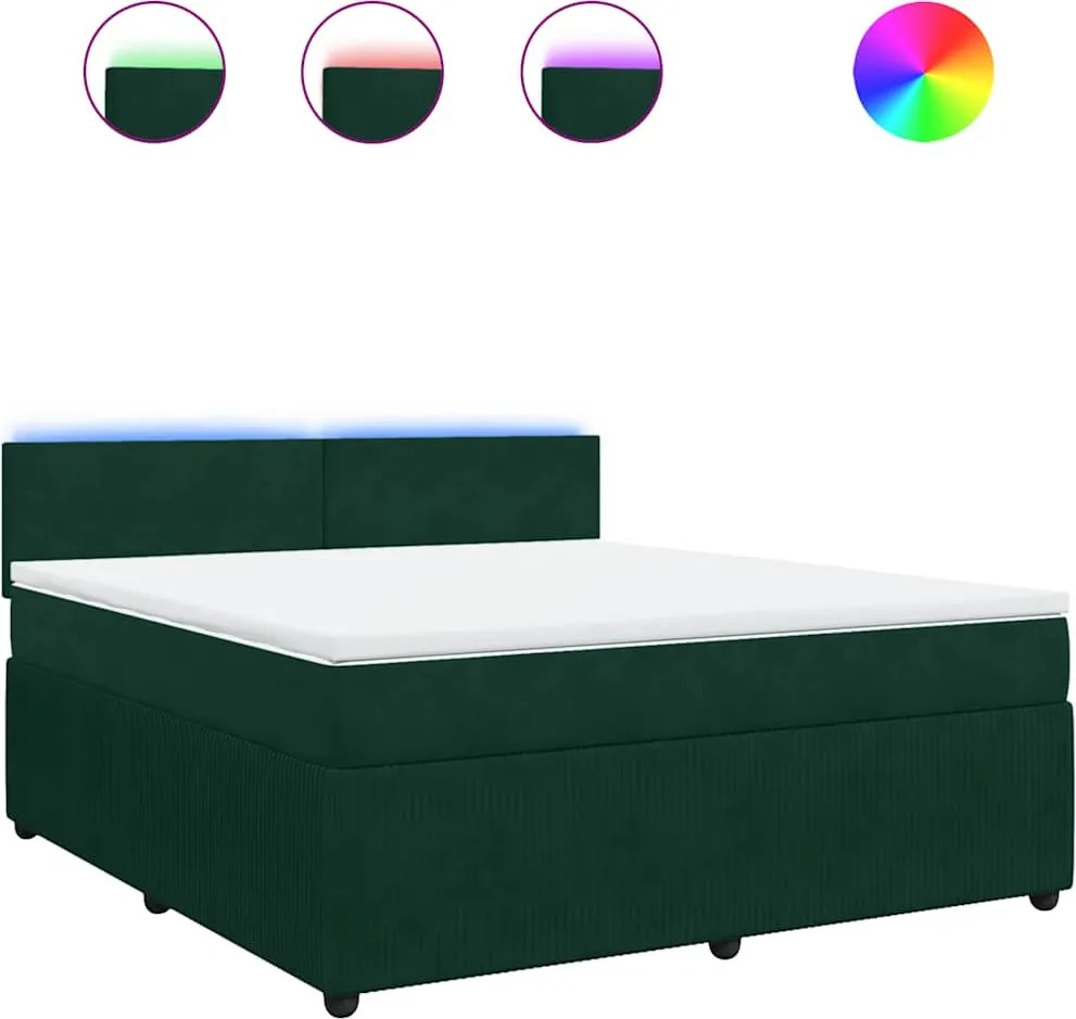 vidaXL Pat box spring cu saltea, verde închis, 180x200 cm, catifea
