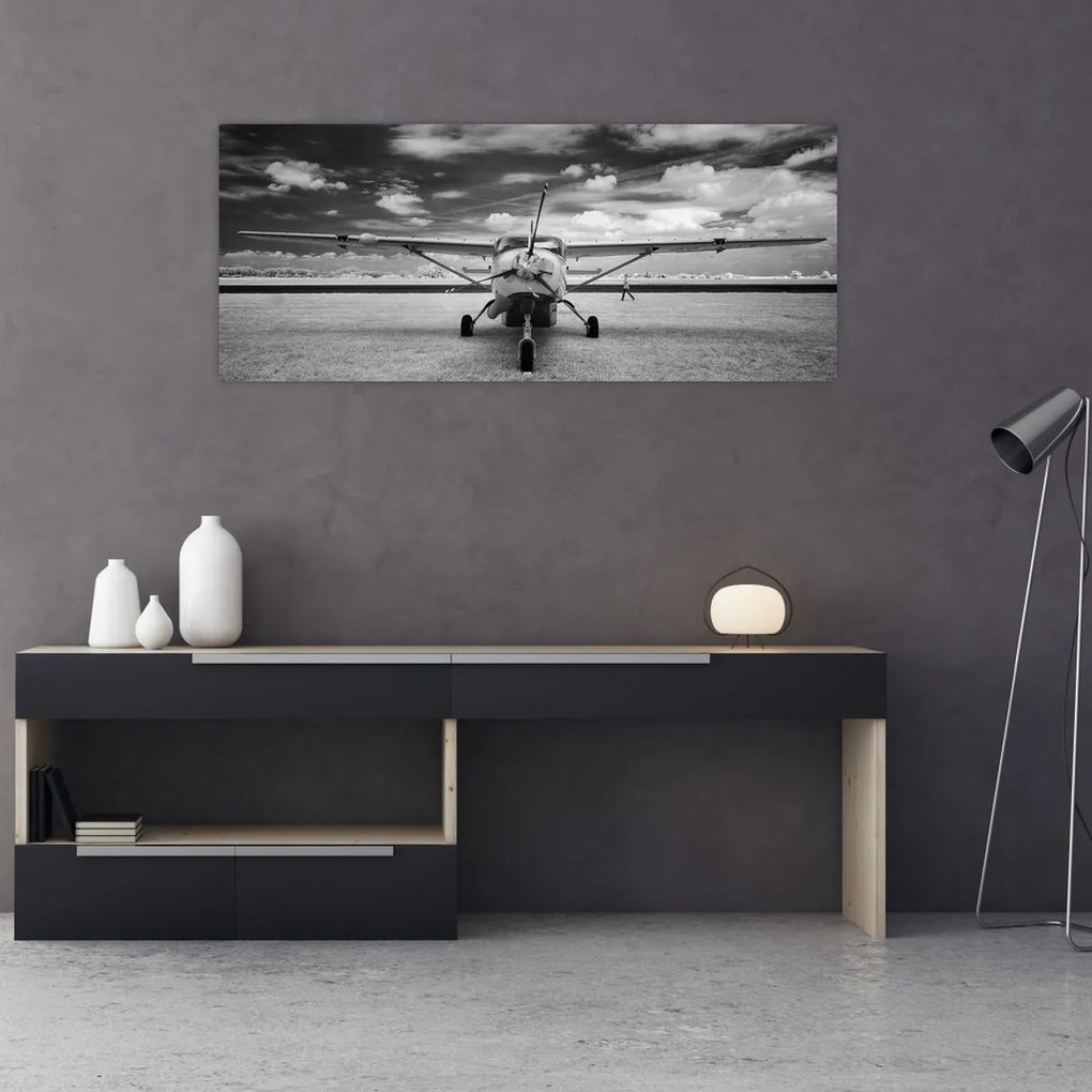 Tablou - Avion alb-negru și alb-negru (120x50 cm)