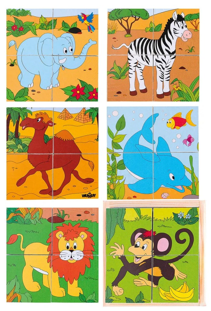 Puzzle din lemn cuburi - Safari 2 x 2