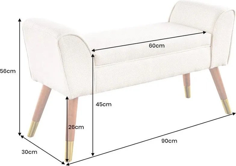 Bancheta eleganta, Tapitata Tesatura Structurata, Bej, Scarlett 90cm
