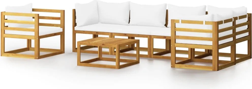 vidaXL Set mobilier grădină cu perne, 7 piese, crem, lemn masiv acacia