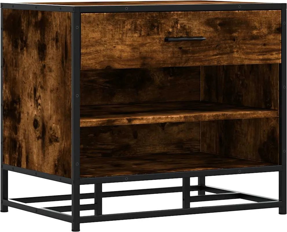 vidaXL Bancă pentru pantofi, stejar afumat, lemn prelucrat și metal