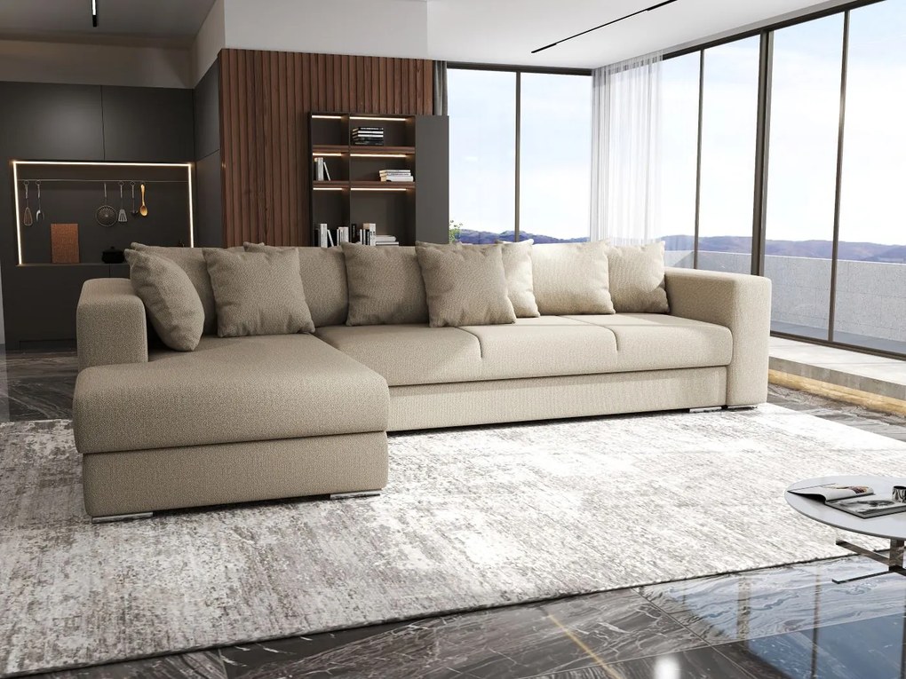 Colțar extensibil dumonde cu ladă de depozitare si sezut confortabil din spuma high-density, Gloria Enjoy Camel 320x183 cm