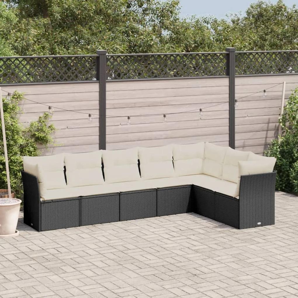 3249575 vidaXL Set canapele de grădină cu perne, 7 piese, negru, poliratan