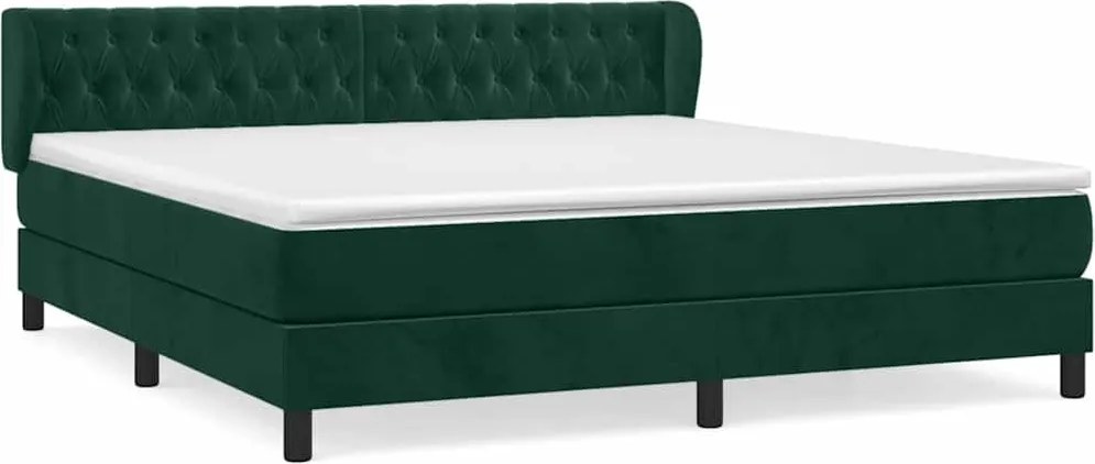 vidaXL Pat box spring cu saltea, verde închis, 180x200 cm, catifea