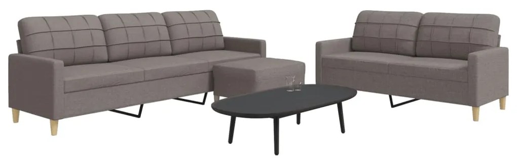 vidaXL Set de canapea cu perne, 3 piese, gri taupe, material textil