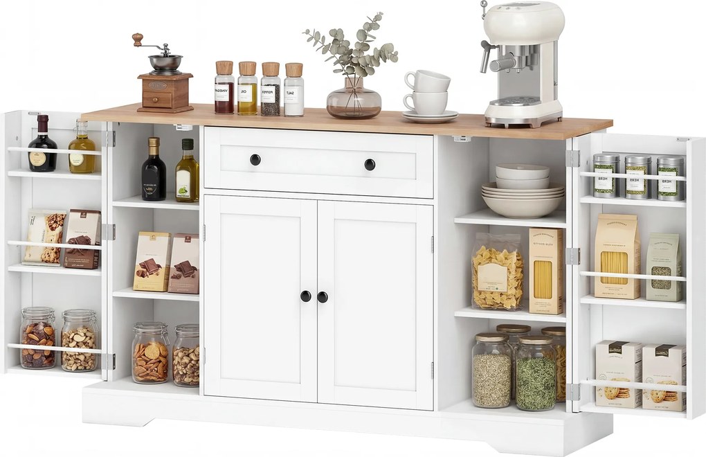 HOMCOM Bufet de bucătărie cu sertar rafturi pe uși rafturi reglabile bar pentru cafea 138x40x83,5 cm Alb | Aosom Romania