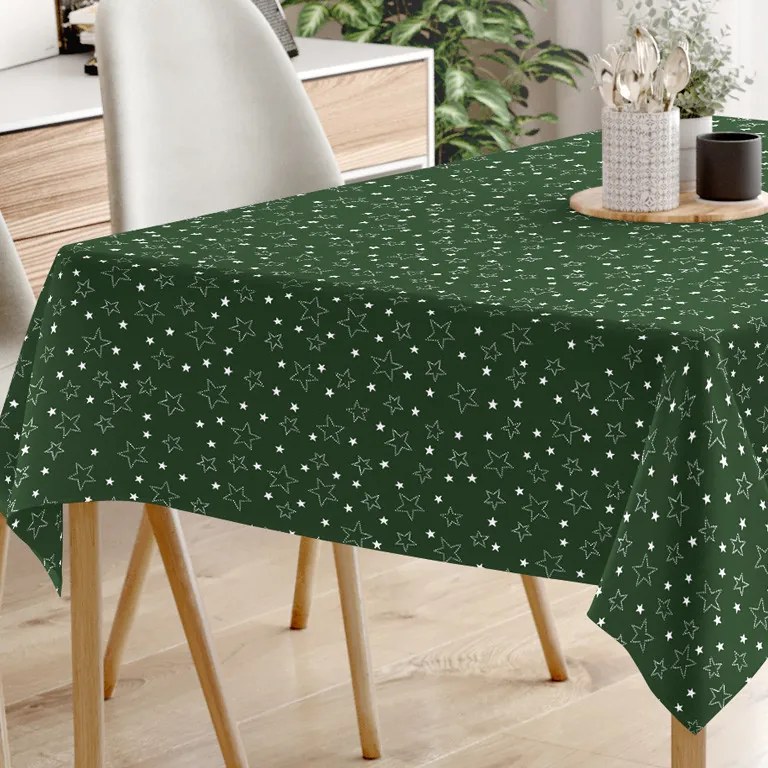 Goldea față de masă din bumbac - model 029 - steluțe albe pe verde 80 x 120 cm