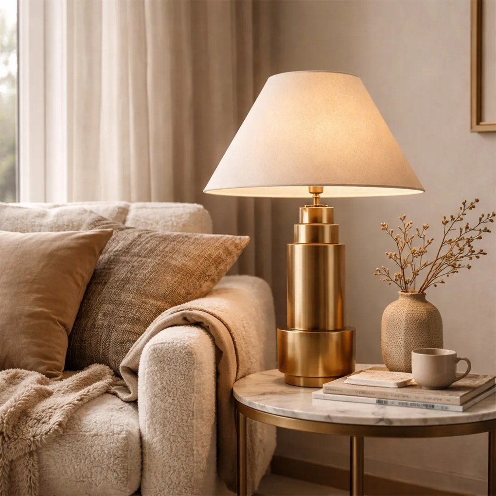 Lampă de masă bronz cu abajur din stofă bej 55 cm - Bruut