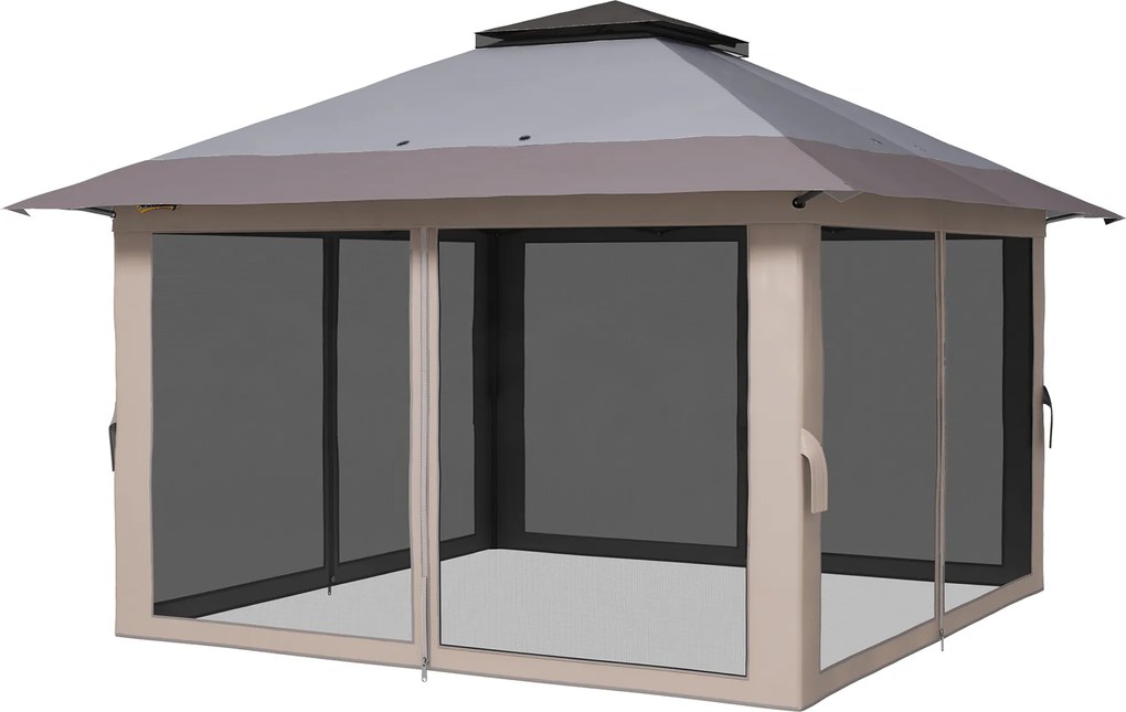 Outsunny Cort pliabil pop-up cu înălțime reglabilă Protecție UV50+ dublu acoperiș și plasă anti-țânțari 4x4x2,8 m gri deschis | Aosom Romania
