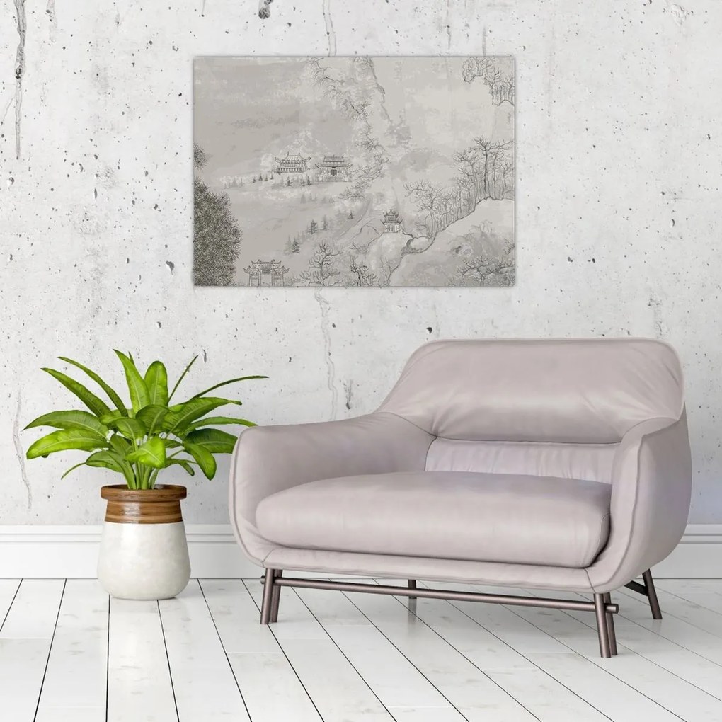 Tablou pe sticlă - Peisaj chinezesc (70x50 cm)