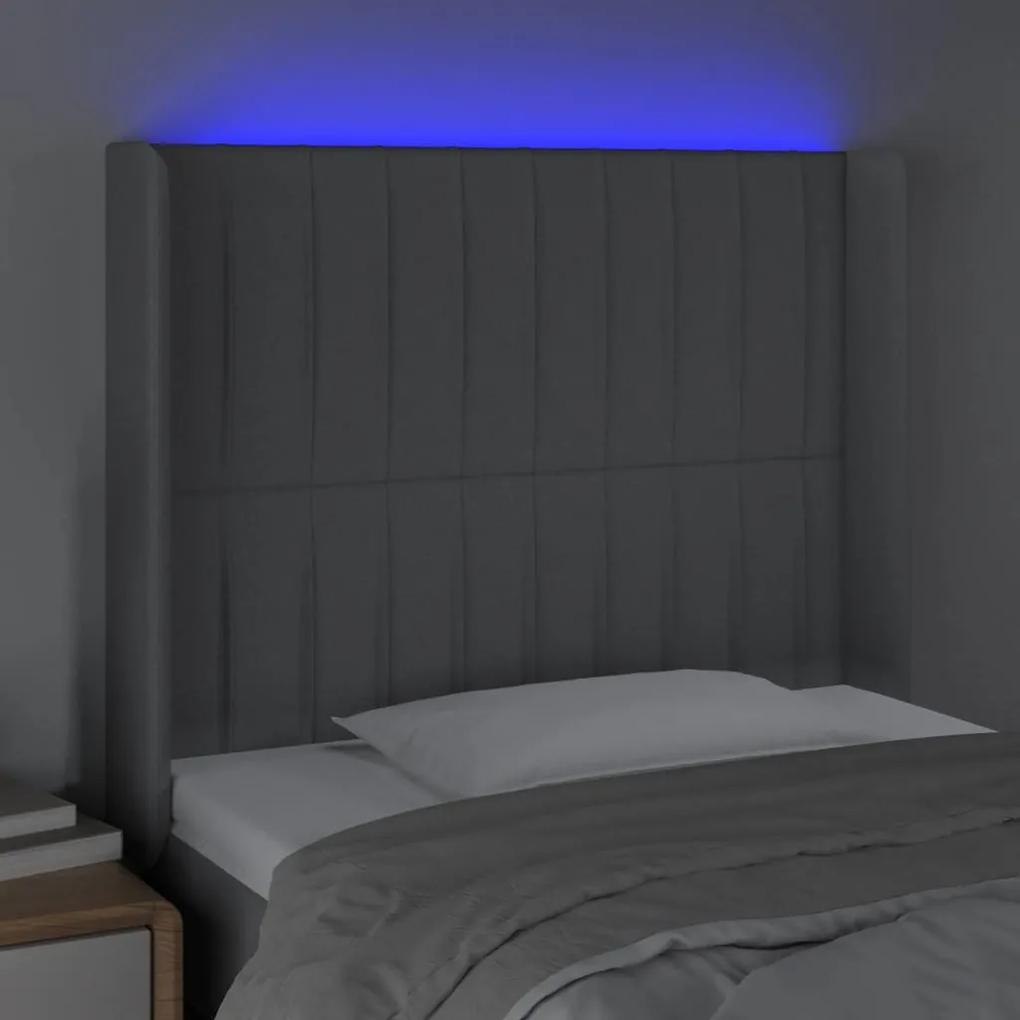 Tablie de pat cu LED, gri deschis, 83x16x118 128 cm, textil 1, Gri deschis, 83 x 16 x 118 128 cm