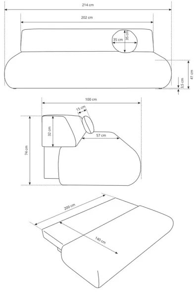 Canapea extensibilă PRATO, 3 locuri, cu spațiu de depozitare, bej