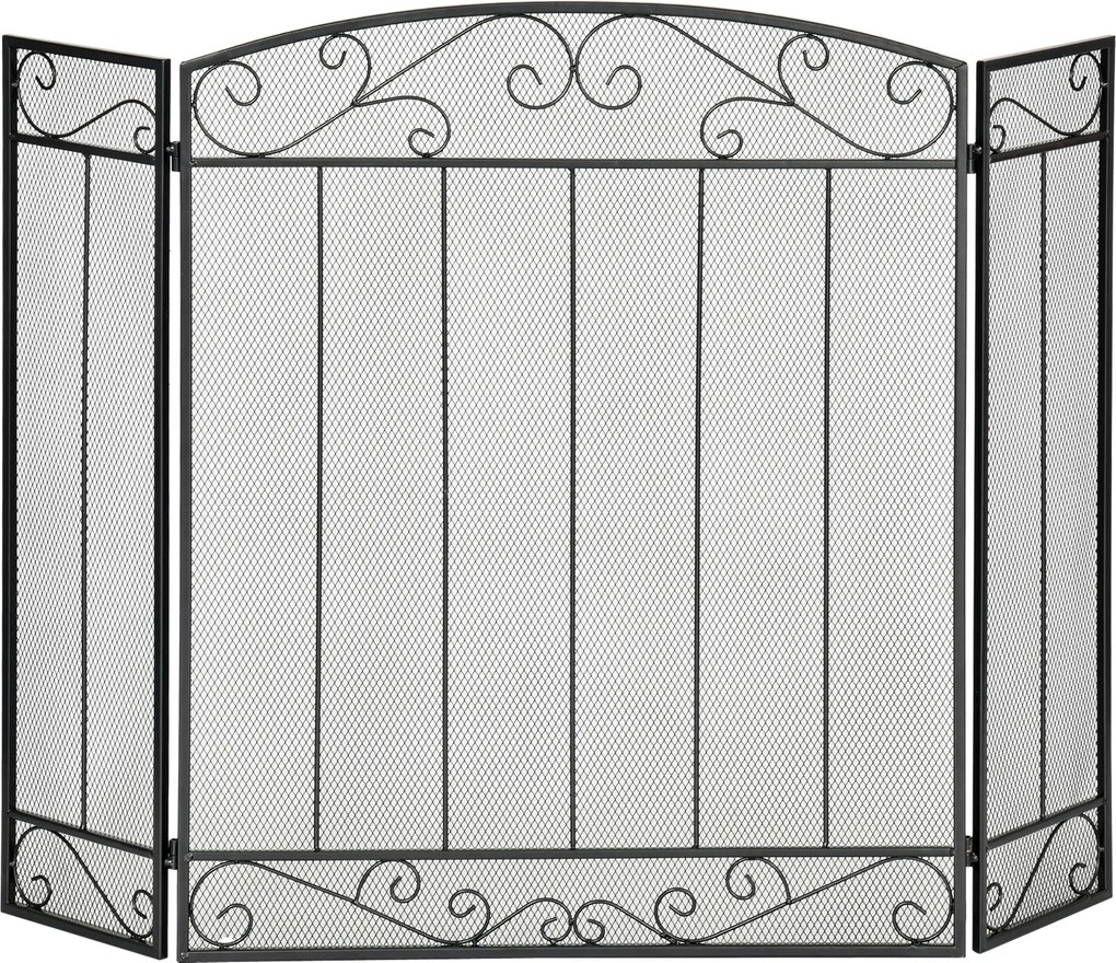 Parascantei pentru Semineu, protectie de scantei pentru semineu Pliabil, 3 Panouri Metal si Otel Negru 105x1,6x80,5cm HOMCOM | Aosom Romania