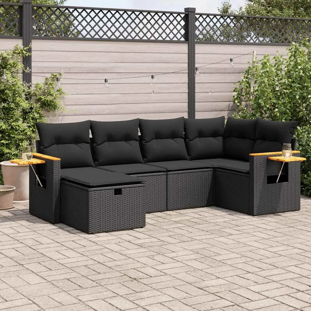 3325968 vidaXL Set mobilier de grădină cu perne, 6 piese, negru, poliratan