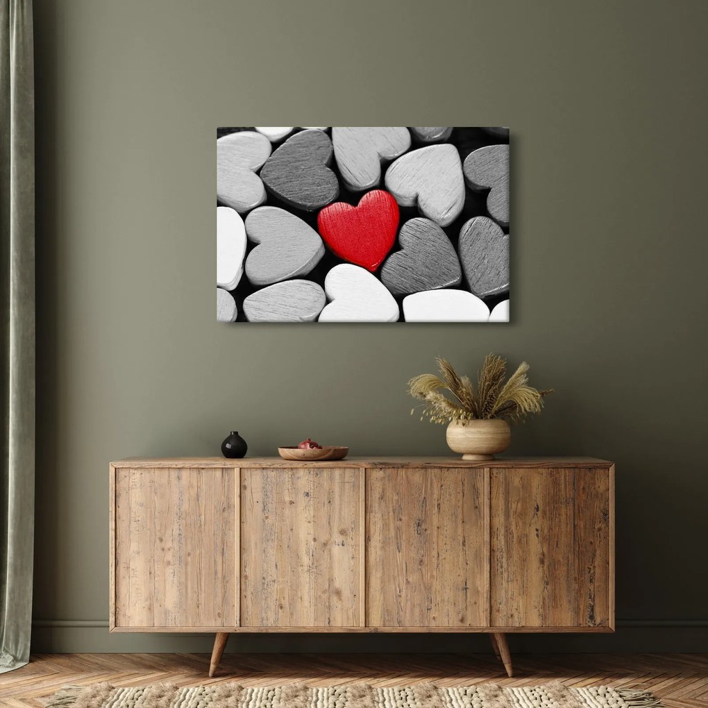 Tablou cu inimioare din lemn (90x60 cm)