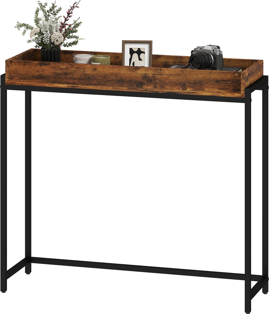 HOMCOM masă de hol, consolă îngustă, metal, placă aglomerată, Maro-rustic | Aosom Romania
