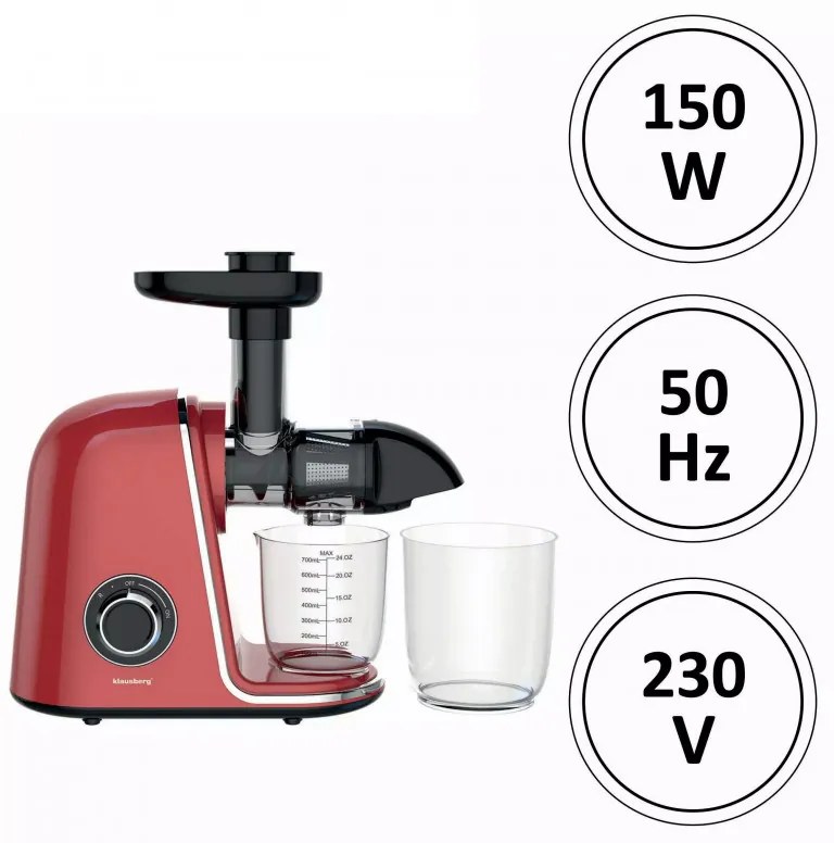 Storcator de fructe si legume Klausberg KB 7870, 150 W, 700 ml, Reverse, Accesorii, Rosu