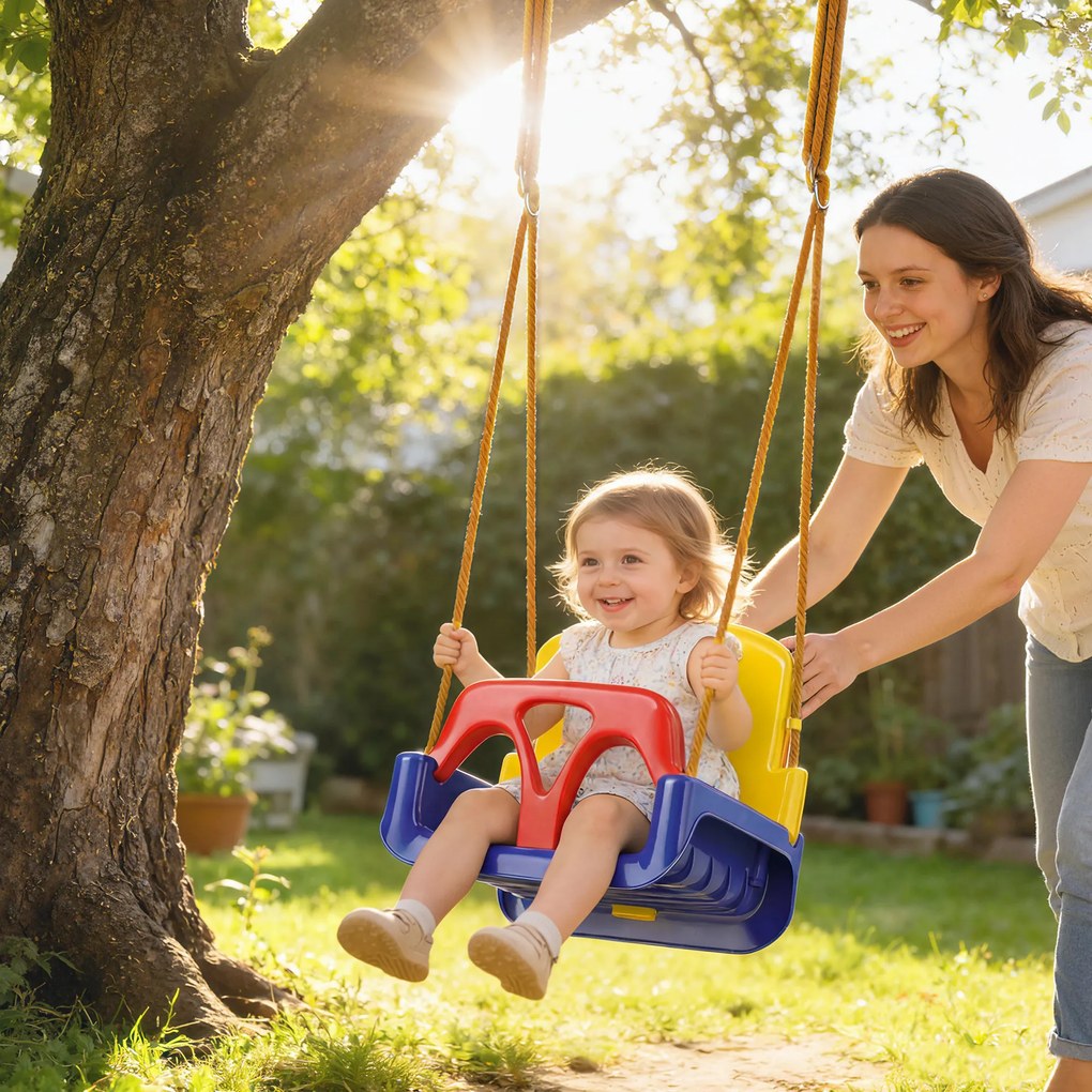 Outsunny Leagăn pentru Copii 3 în 1 de Interior și Exterior, Leagăn de Grădină pentru Bebeluși și Copii 9-36 Luni, Frânghie Reglabilă 120-180 cm și Centură de Siguranță, 42x33x120-180 cm, Albastru | Aosom Romania