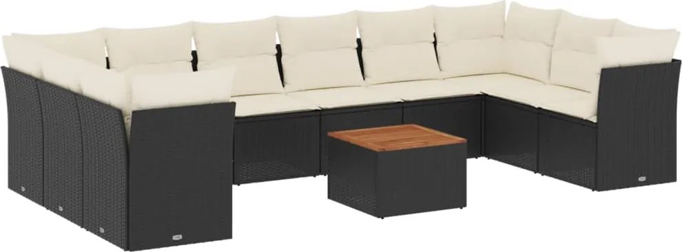 vidaXL Set canapele de grădină cu perne, 11 piese, negru, poliratan