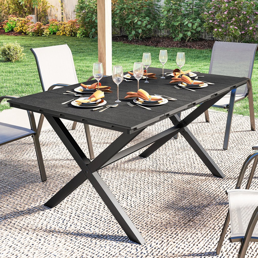 Outsunny Masă de grădină pentru 6 persoane cu suprafață din lamele HDPE și structură metalică 150x90x74 cm negru | Aosom Romania