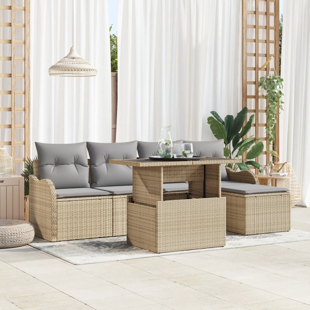 vidaXL Set de canapele pentru grădină cu pernă 6 pcs Bej Rattan poli