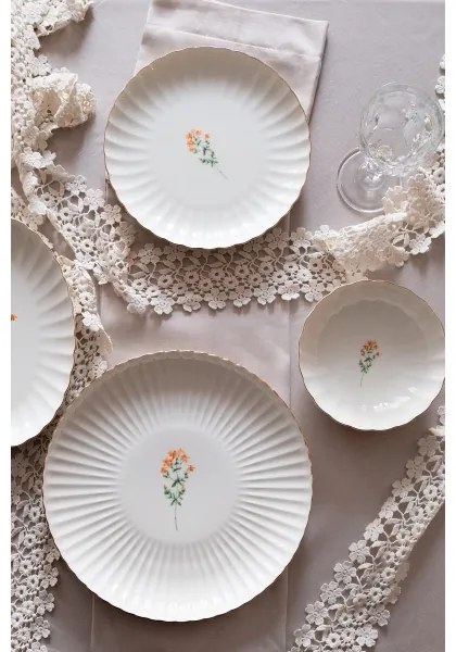 Set veselă 27 piese, porțelan, alb/auriu