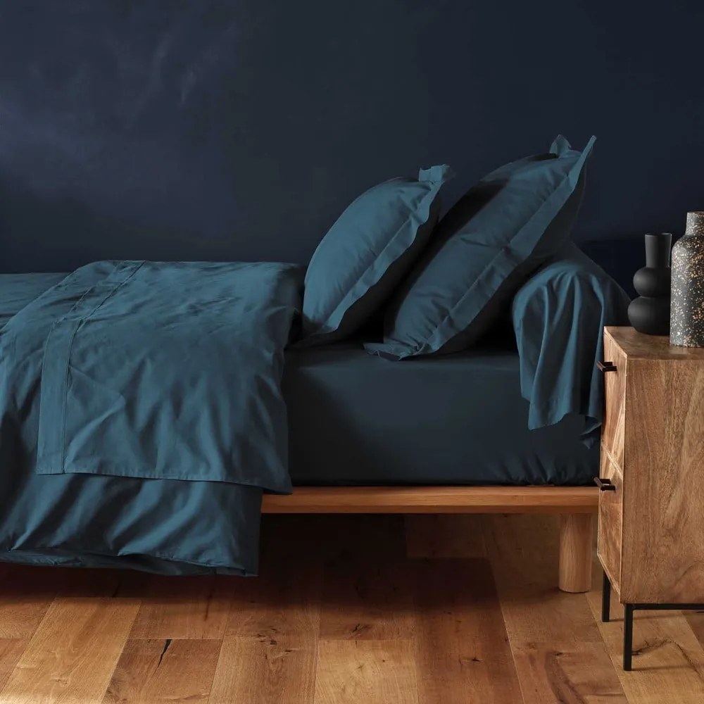 Cearceaf petrol din bumbac cu elastic 90x190 cm Lina – douceur d'intérieur